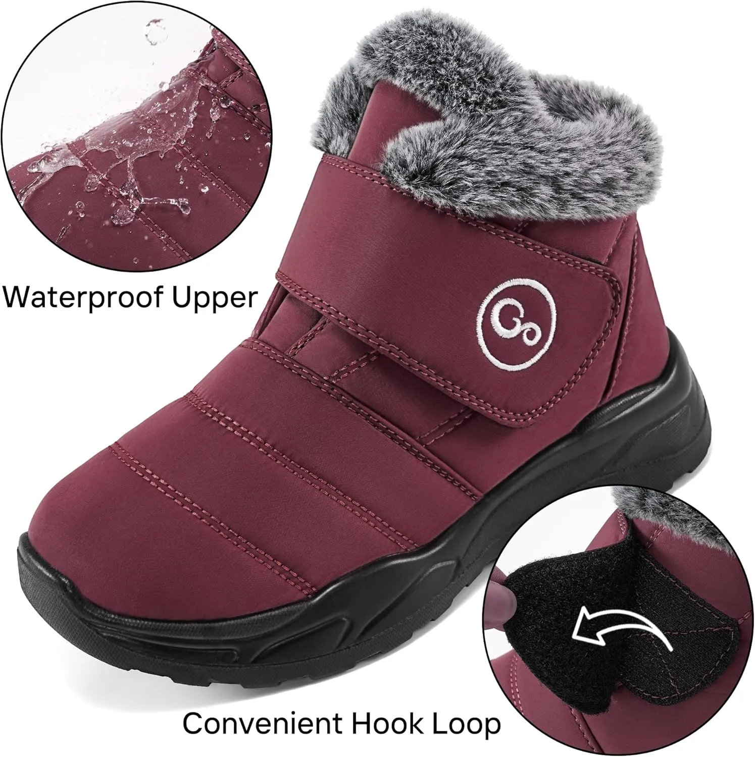 Winter Snow Boots for Women Waterproof: Fur Lined Warm Womens Boots Anti Slip Hook Loop Comfortable Booties Outdoor