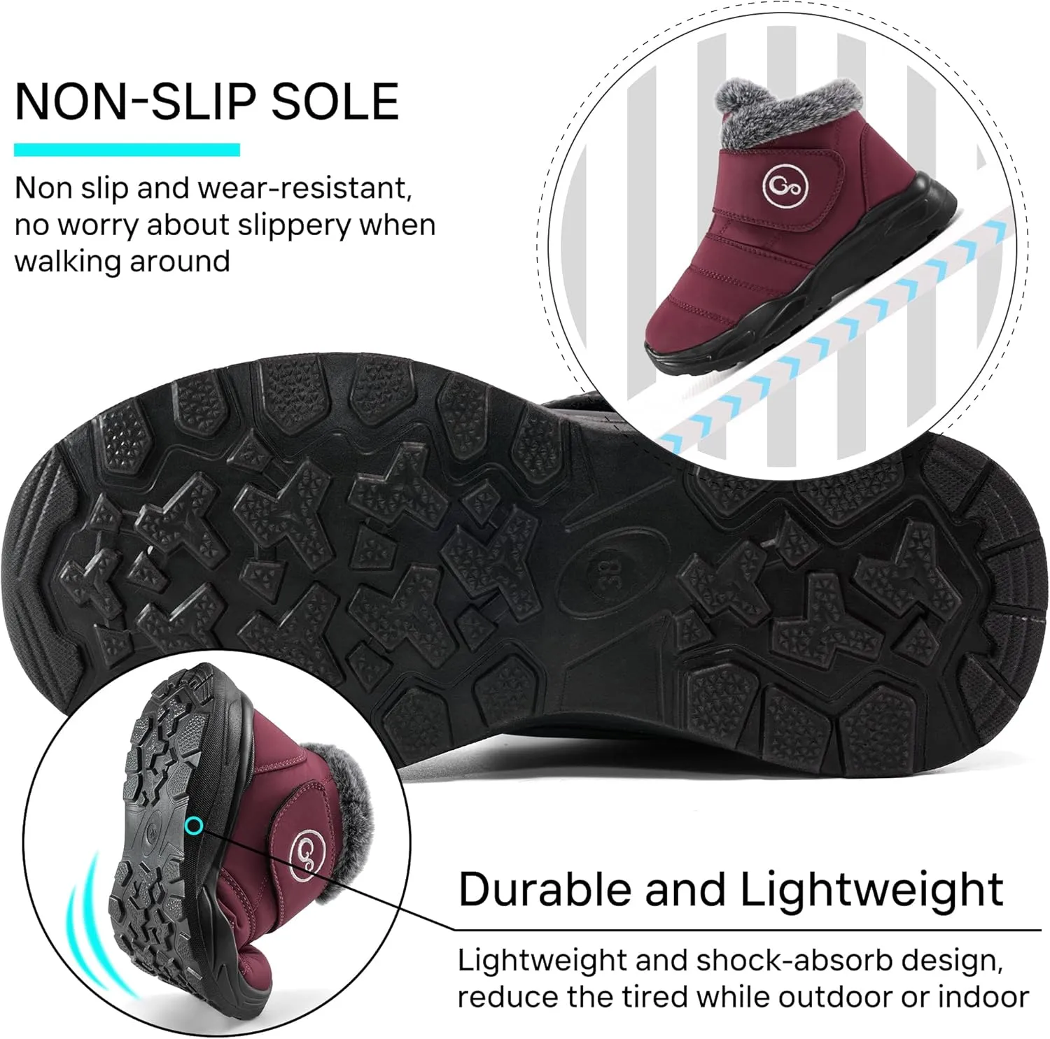 Winter Snow Boots for Women Waterproof: Fur Lined Warm Womens Boots Anti Slip Hook Loop Comfortable Booties Outdoor