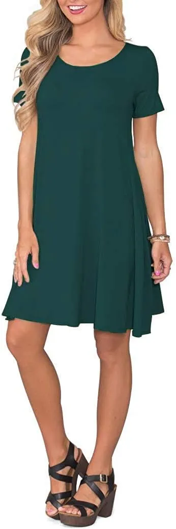 WNEEDU Women's Summer Casual T Shirt Dresses Short Sleeve Swing Dress with Pockets