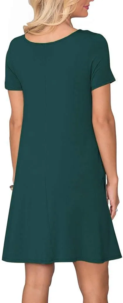 WNEEDU Women's Summer Casual T Shirt Dresses Short Sleeve Swing Dress with Pockets