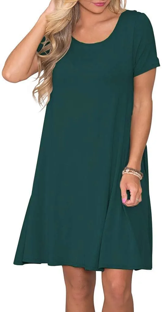 WNEEDU Women's Summer Casual T Shirt Dresses Short Sleeve Swing Dress with Pockets