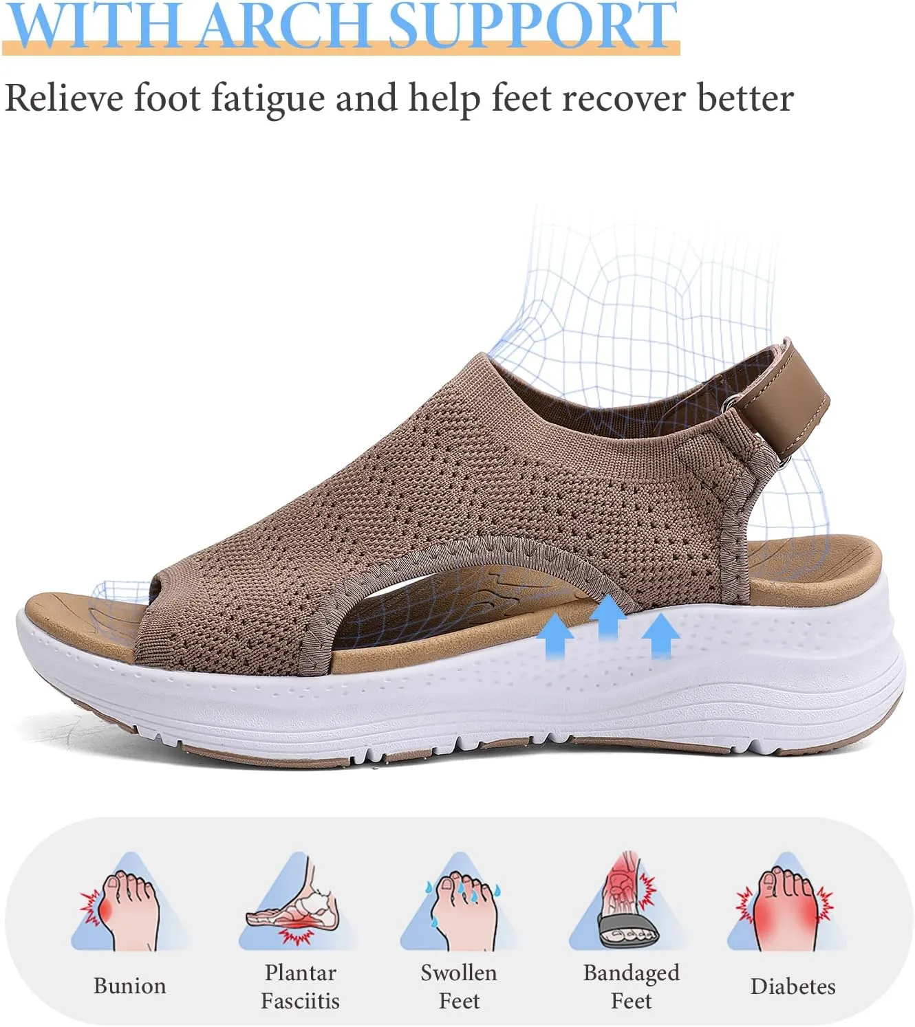 Women Arch Support Orthotic Walking Sandals Open Toe Adjustable Ankle Strap