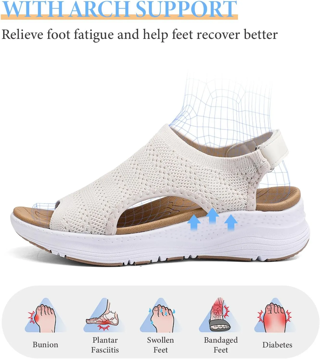 Women Arch Support Orthotic Walking Sandals Open Toe Adjustable Ankle Strap