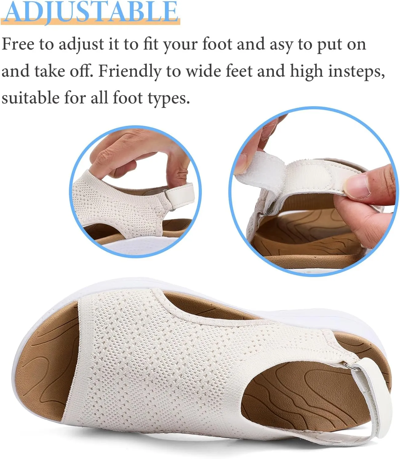 Women Arch Support Orthotic Walking Sandals Open Toe Adjustable Ankle Strap