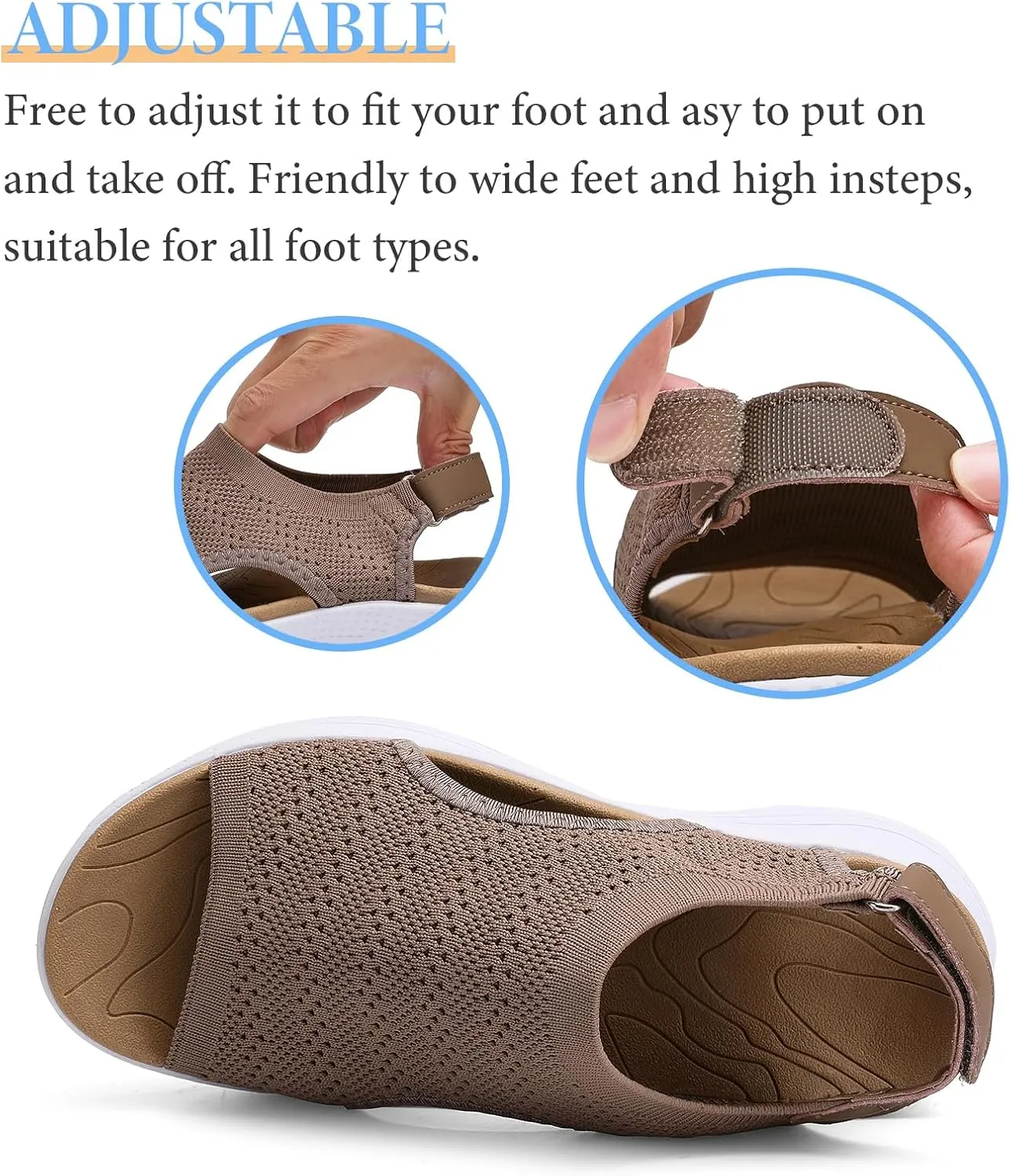 Women Arch Support Orthotic Walking Sandals Open Toe Adjustable Ankle Strap