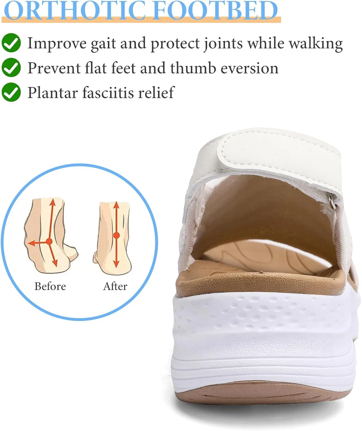 Women Arch Support Orthotic Walking Sandals Open Toe Adjustable Ankle Strap