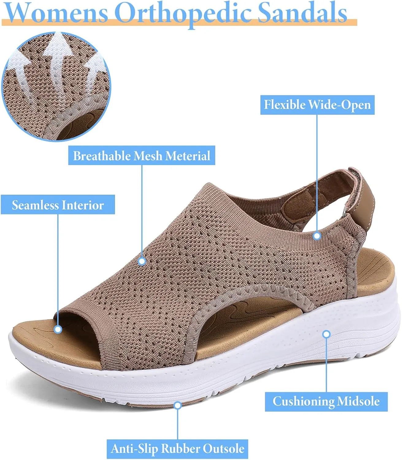 Women Arch Support Orthotic Walking Sandals Open Toe Adjustable Ankle Strap