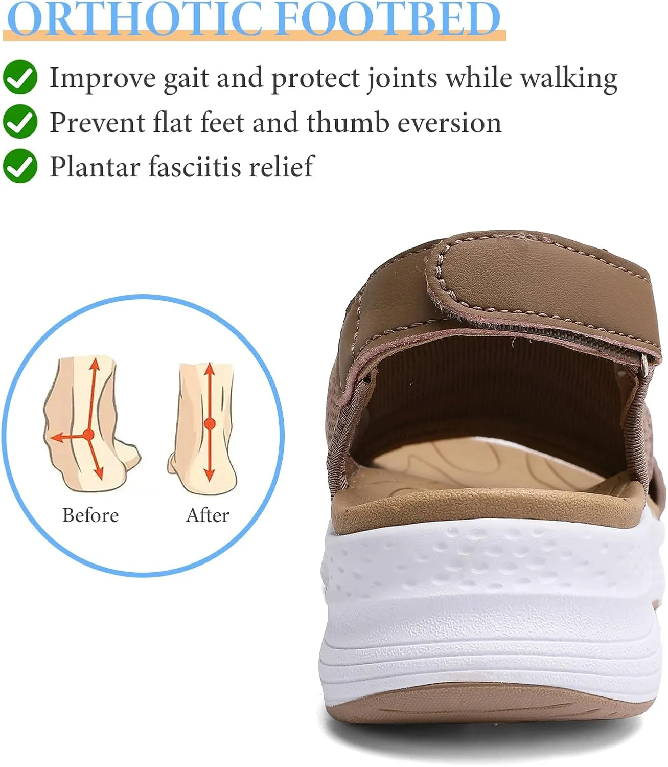 Women Arch Support Orthotic Walking Sandals Open Toe Adjustable Ankle Strap