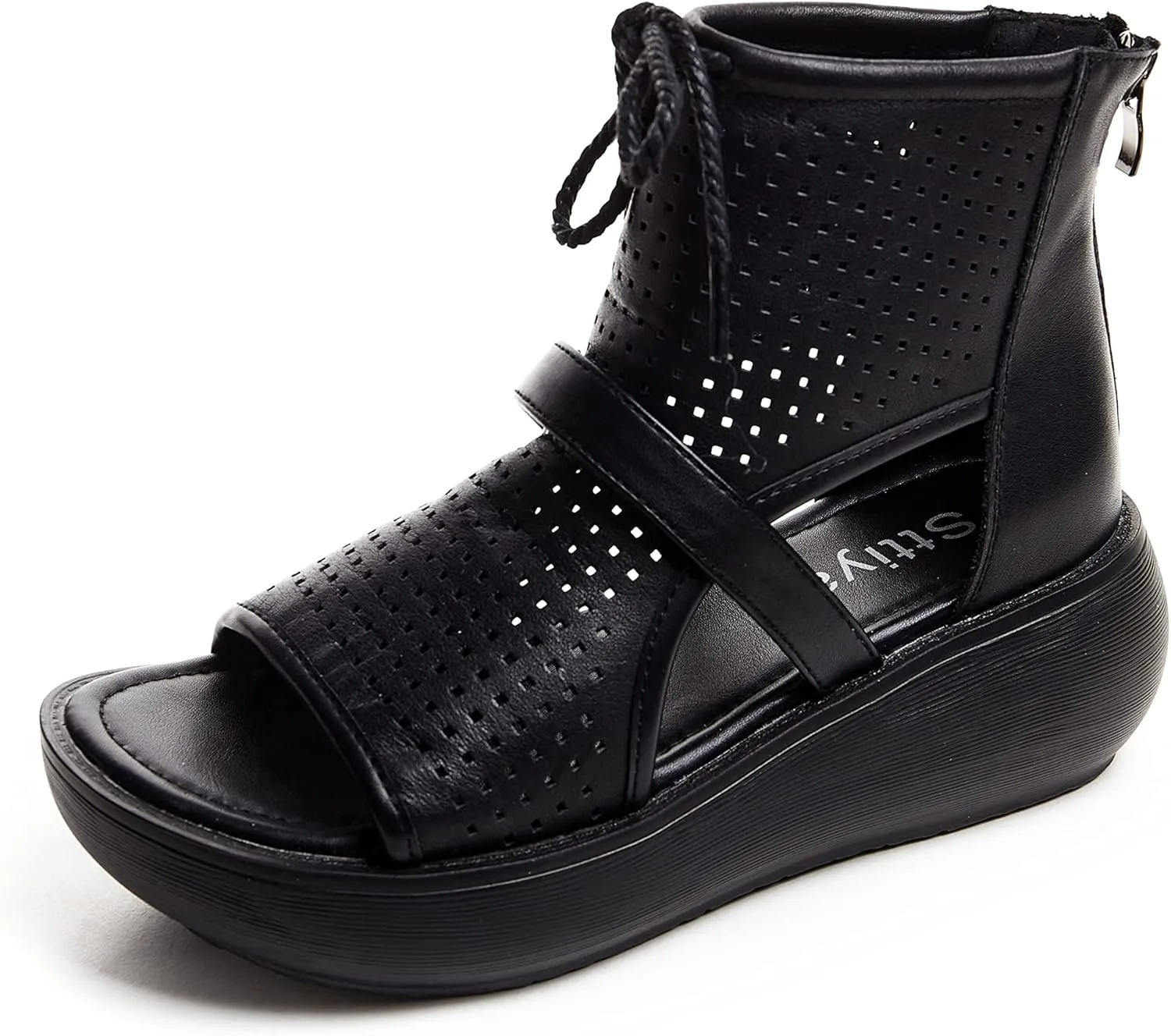 Women High Top Boot Sandals Open Toe Cutout Leather Sandals for Women