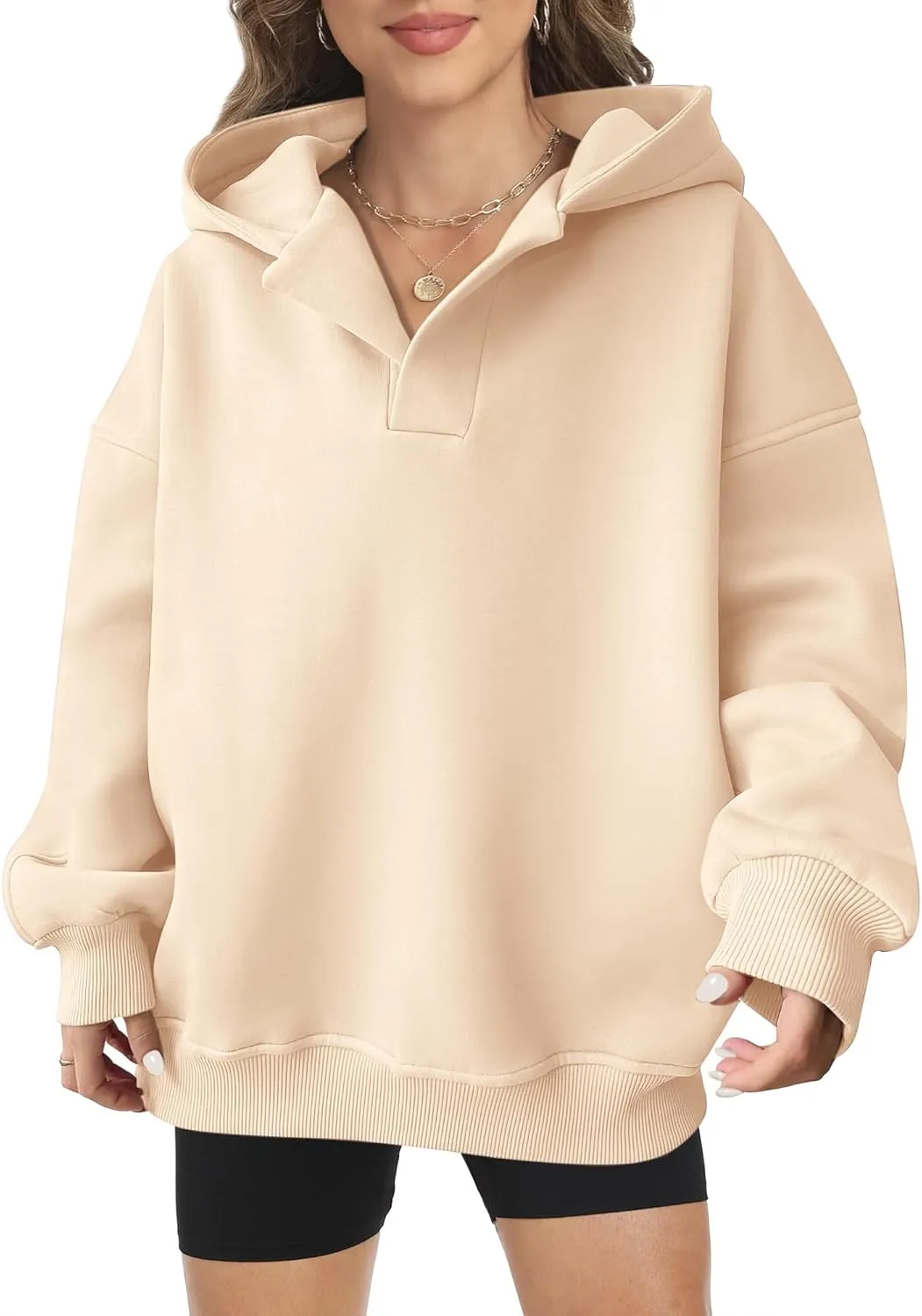 Women Hoodie Oversized V Neck Sweatshirts Casual and Comfortable Long Sleeve Pullover Sweater Fall Hoodies