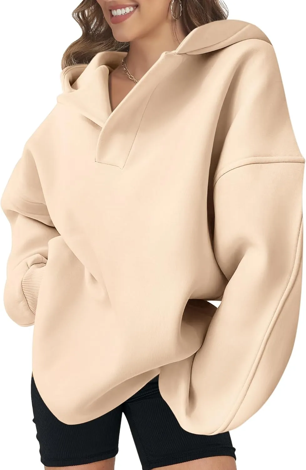 Women Hoodie Oversized V Neck Sweatshirts Casual and Comfortable Long Sleeve Pullover Sweater Fall Hoodies