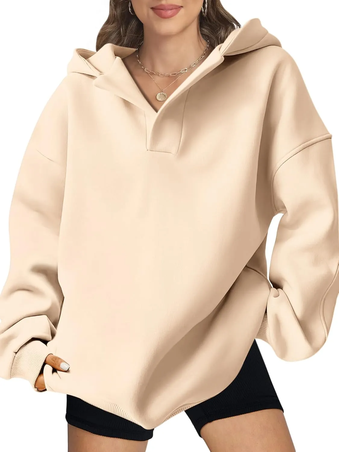 Women Hoodie Oversized V Neck Sweatshirts Casual and Comfortable Long Sleeve Pullover Sweater Fall Hoodies