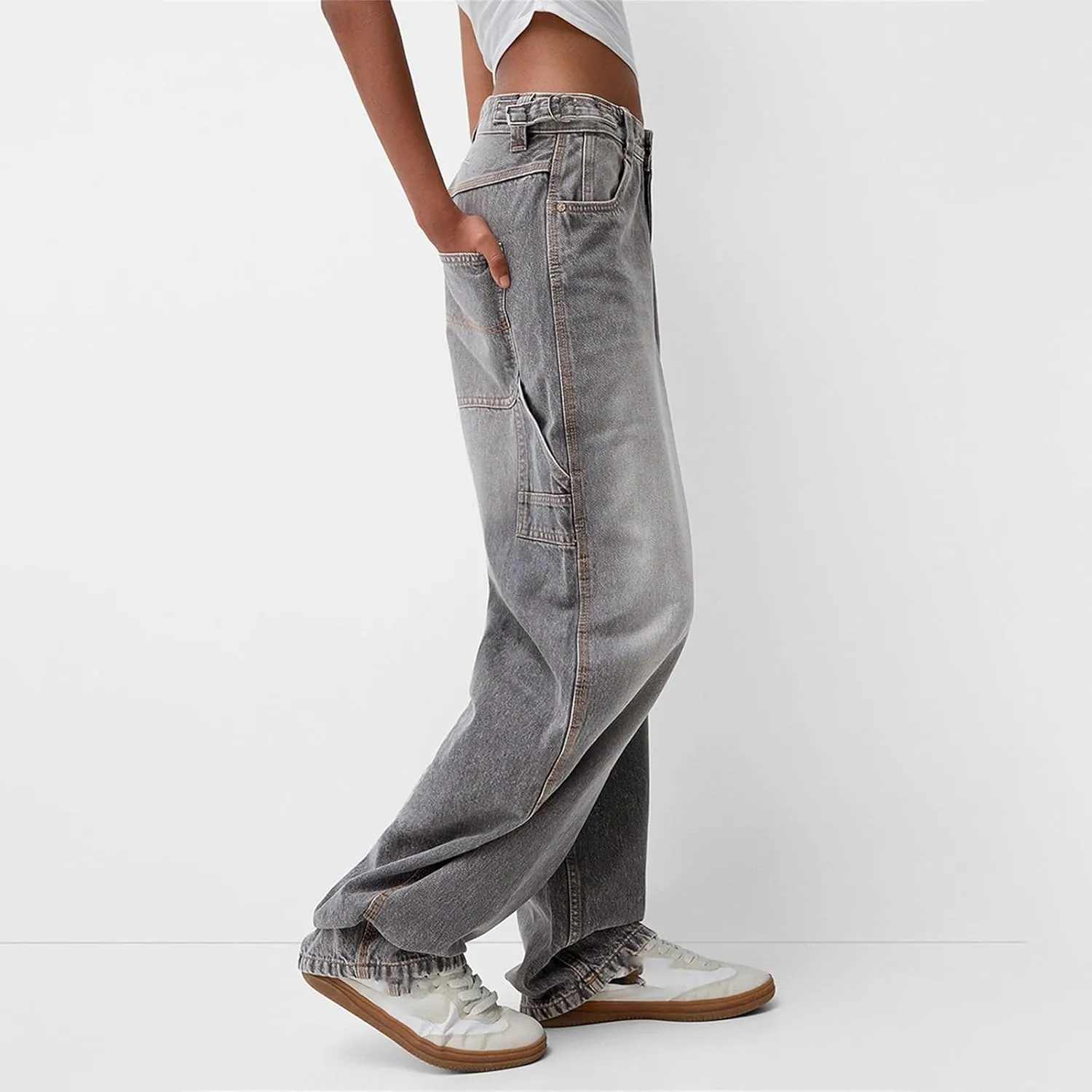 Women Low Waisted Baggy Jeans Vintage Mid Rise Loose Fit Wide Leg Boyfriend Jeans Trendy Denim Pants Streetwear