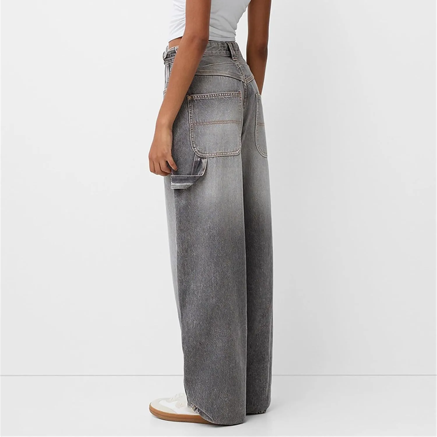 Women Low Waisted Baggy Jeans Vintage Mid Rise Loose Fit Wide Leg Boyfriend Jeans Trendy Denim Pants Streetwear