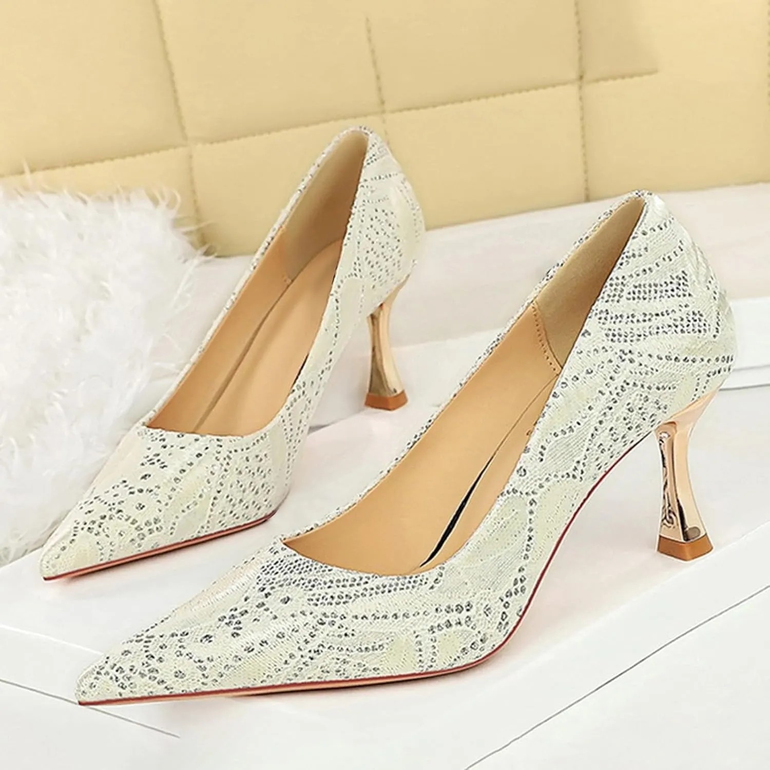 Women Sandal Stiletto Heel Close Pointed Toe Sandal Summer Slip On Wedding Party Work Pumps Comfort Casual Shoes