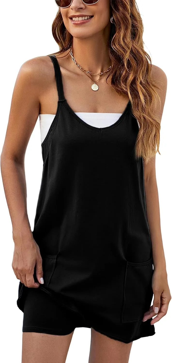 Women Sleeveless Athletic Dress Mini Dress Spaghetti Strap Sundress with Shorts