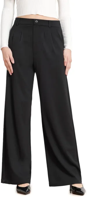 Women Wide Leg Dress Pants High Elastic Waisted Work Business Office Pants Casual Slacks Trousers with Pockets 29"