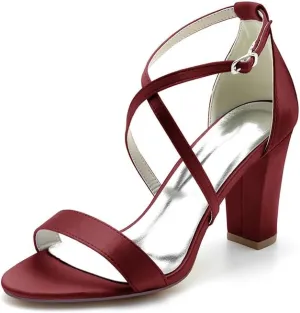 Women's 3 inch Heels for Women Chunky Block Cross Strap Open Toe Dress Sandals for Wedding Bridal Evening Homecoming Prom
