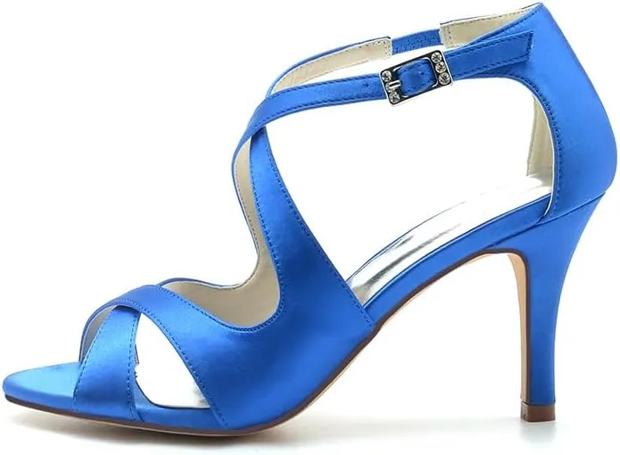 Women's 3 inch Heels for Women Chunky Block Cross Strap Open Toe Dress Sandals for Wedding Bridal Evening Homecoming Prom