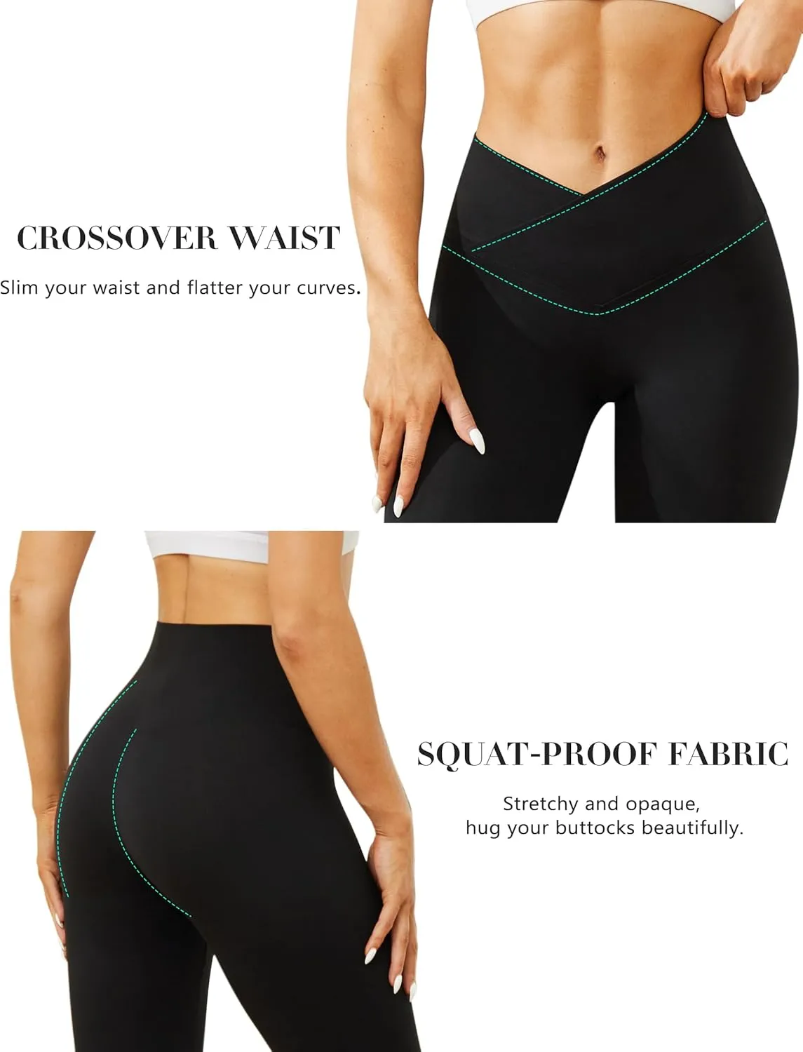 Women's 30'' Inseam V Cross Waist Flare Leggings with Tummy Control, Ultra Stretch and Opaque