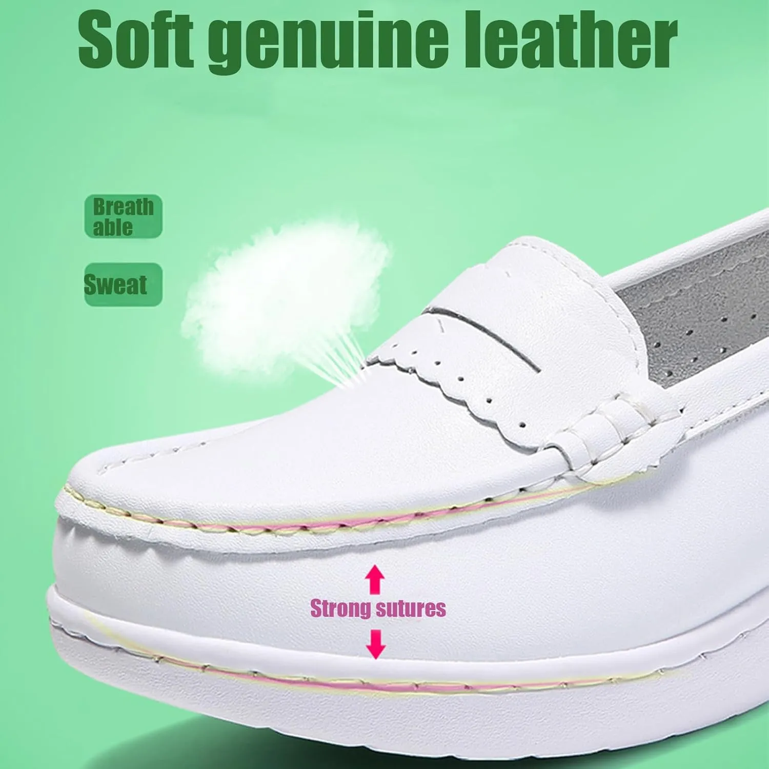 Women's Air-Cushion Orthopedic Slip-On Nurse Shoes Fashion Round-Toe Wedge Heel Thick-Soled Comfortable Arch Support Walking Loafers