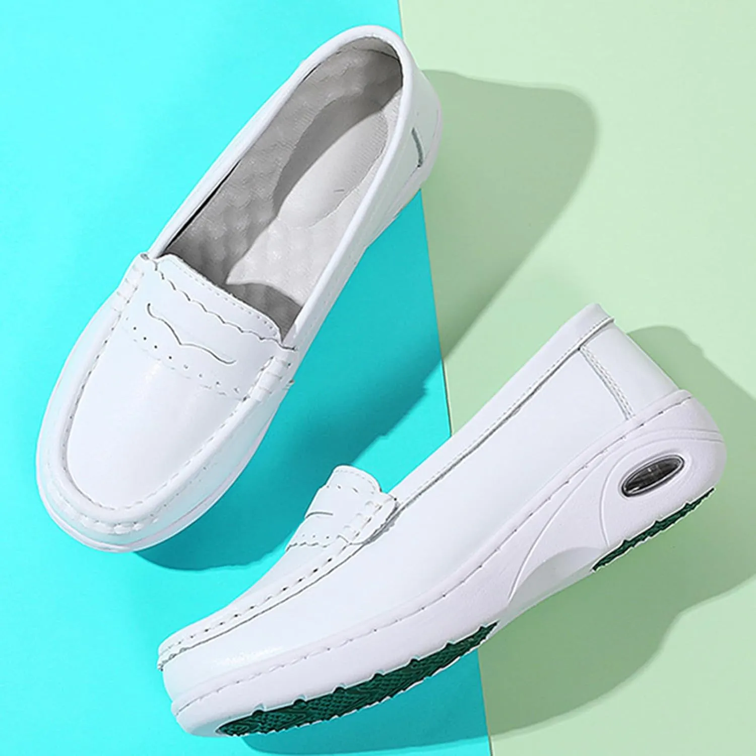 Women's Air-Cushion Orthopedic Slip-On Nurse Shoes Fashion Round-Toe Wedge Heel Thick-Soled Comfortable Arch Support Walking Loafers