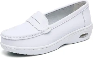 Women's Air-Cushion Orthopedic Slip-On Nurse Shoes Fashion Round-Toe Wedge Heel Thick-Soled Comfortable Arch Support Walking Loafers