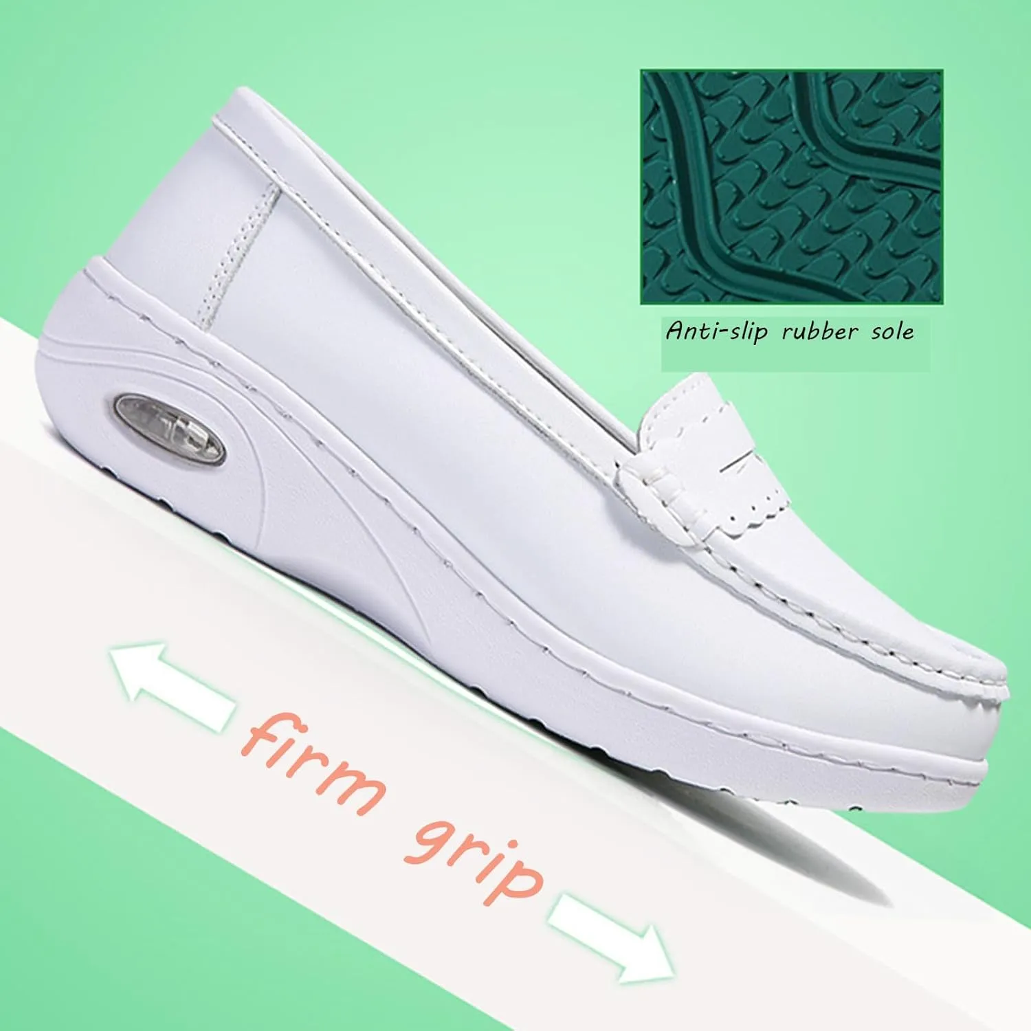 Women's Air-Cushion Orthopedic Slip-On Nurse Shoes Fashion Round-Toe Wedge Heel Thick-Soled Comfortable Arch Support Walking Loafers