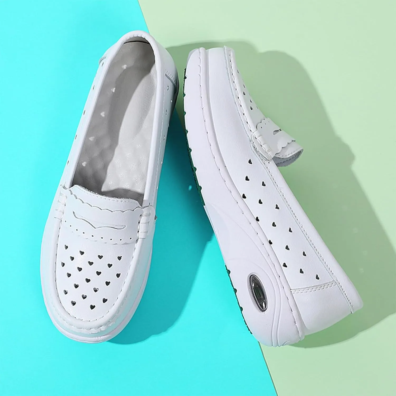 Women's Air-Cushion Orthopedic Slip-On Nurse Shoes Fashion Round-Toe Wedge Heel Thick-Soled Comfortable Arch Support Walking Loafers