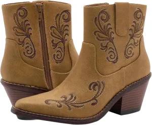 Women's Black Western Cowboy Boots - Ankle-High Booties with Side Zippers, Durable Stack Heel, Comfortable Faux Leather, Perfect for Casual Wear, Dancing, Riding, Special Occasions