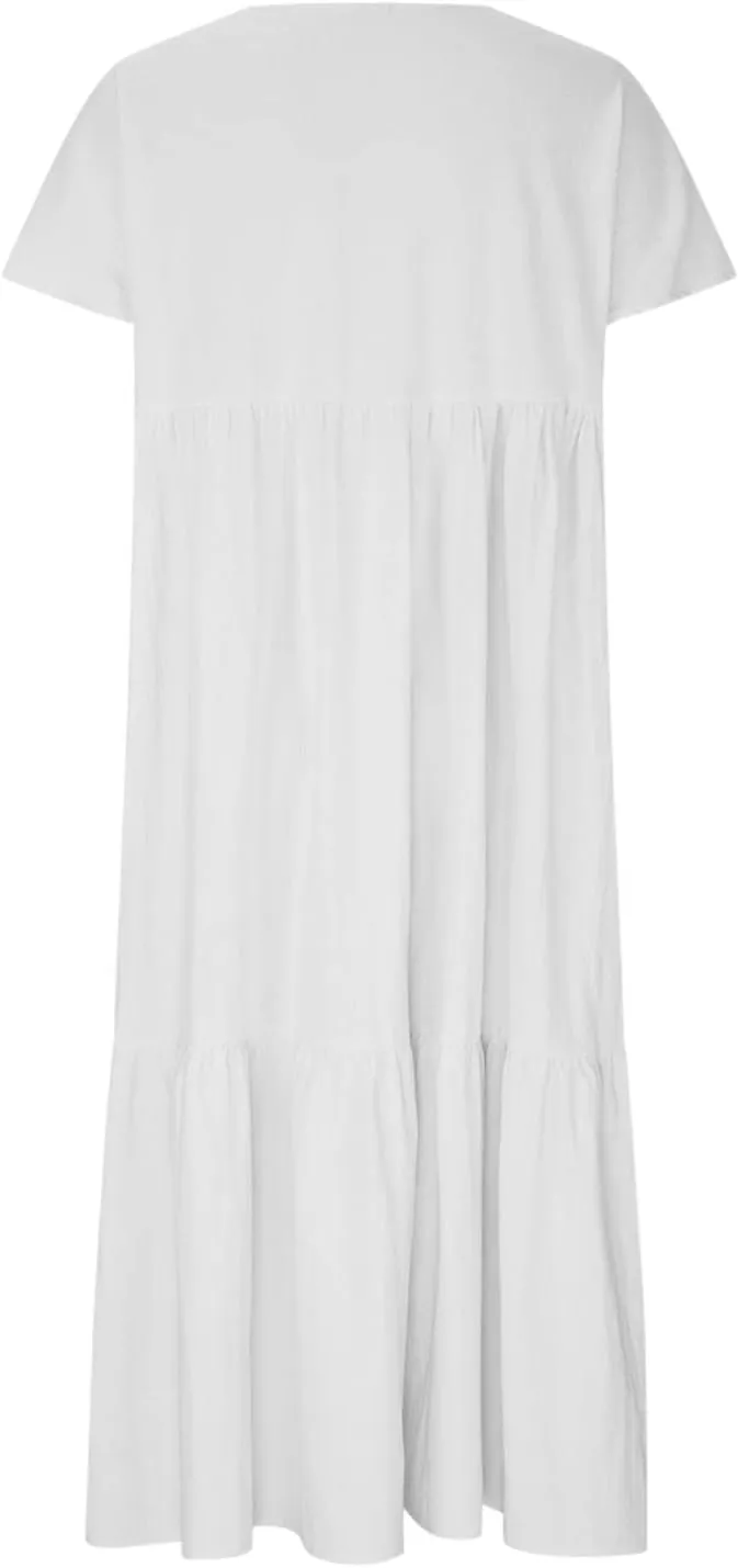 Womens Casual Loose Dresses Summer Lightweight Short Sleeve Tiered Flowy Long Dress V-Neck Ruched Maxi Sundress