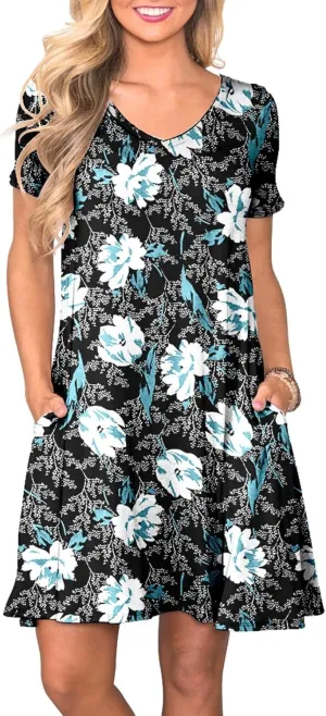 Women's Casual T Shirt Dress Summer Short Sleeve Swing Dresses with Pockets