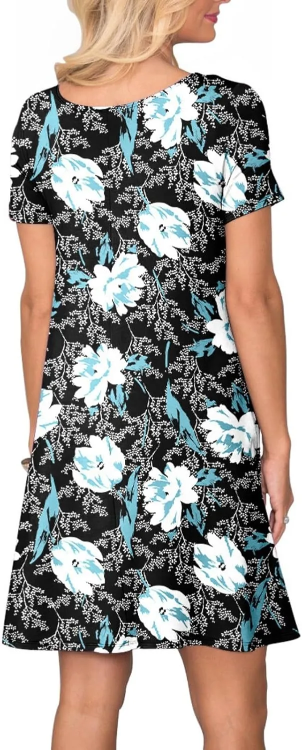 Women's Casual T Shirt Dress Summer Short Sleeve Swing Dresses with Pockets