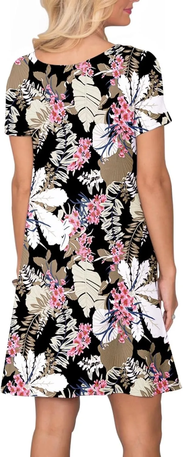 Women's Casual T Shirt Dress Summer Short Sleeve Swing Dresses with Pockets
