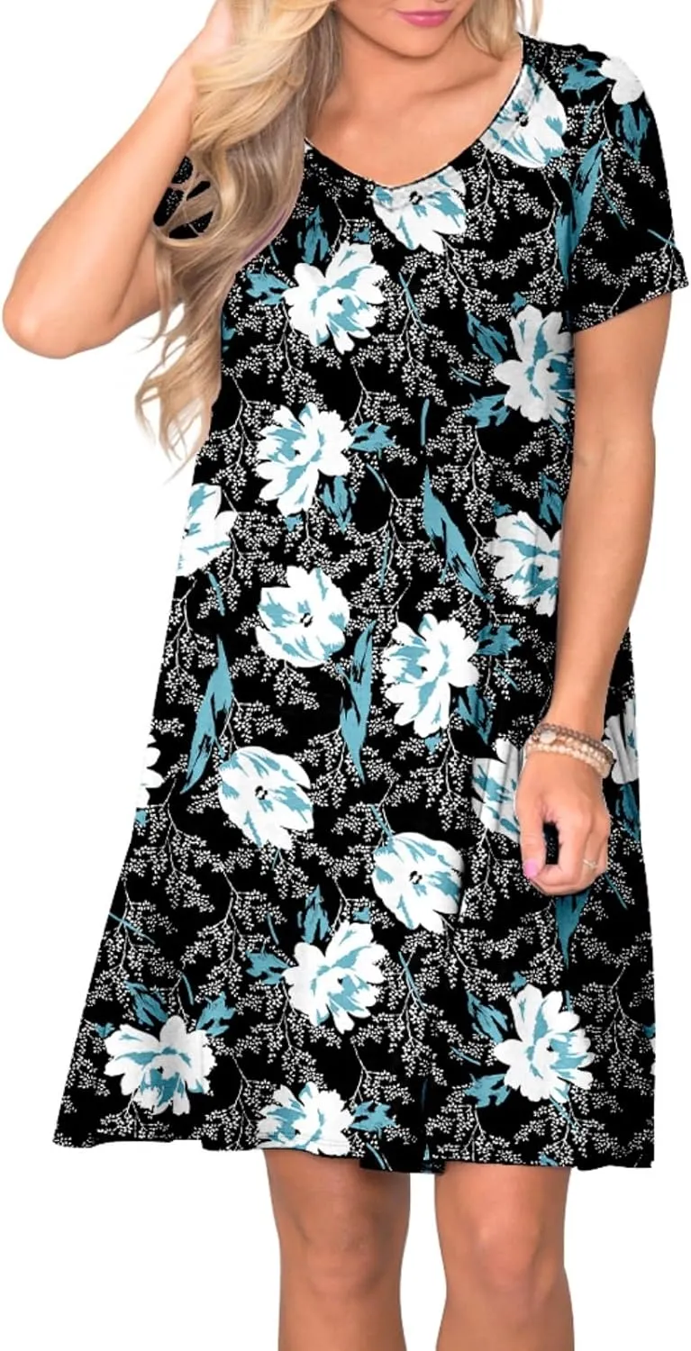 Women's Casual T Shirt Dress Summer Short Sleeve Swing Dresses with Pockets
