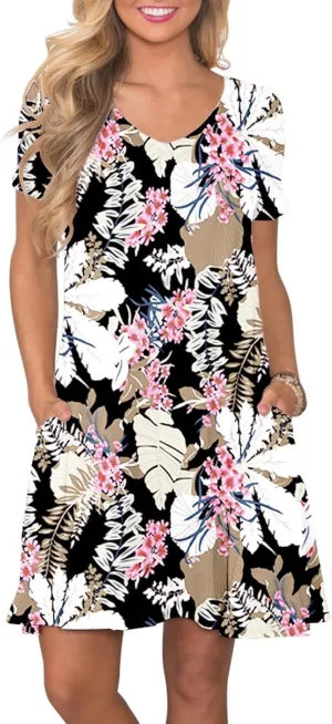 Women's Casual T Shirt Dress Summer Short Sleeve Swing Dresses with Pockets