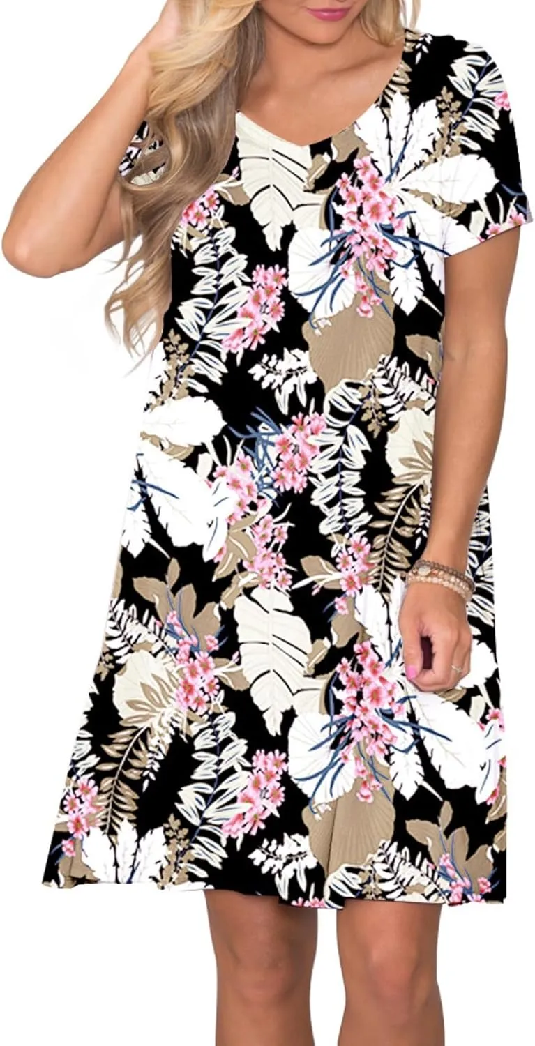 Women's Casual T Shirt Dress Summer Short Sleeve Swing Dresses with Pockets