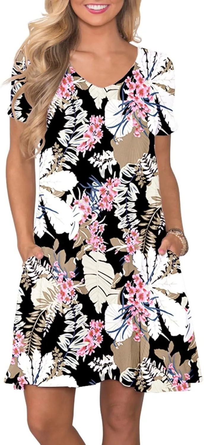 Women's Casual T Shirt Dress Summer Short Sleeve Swing Dresses with Pockets