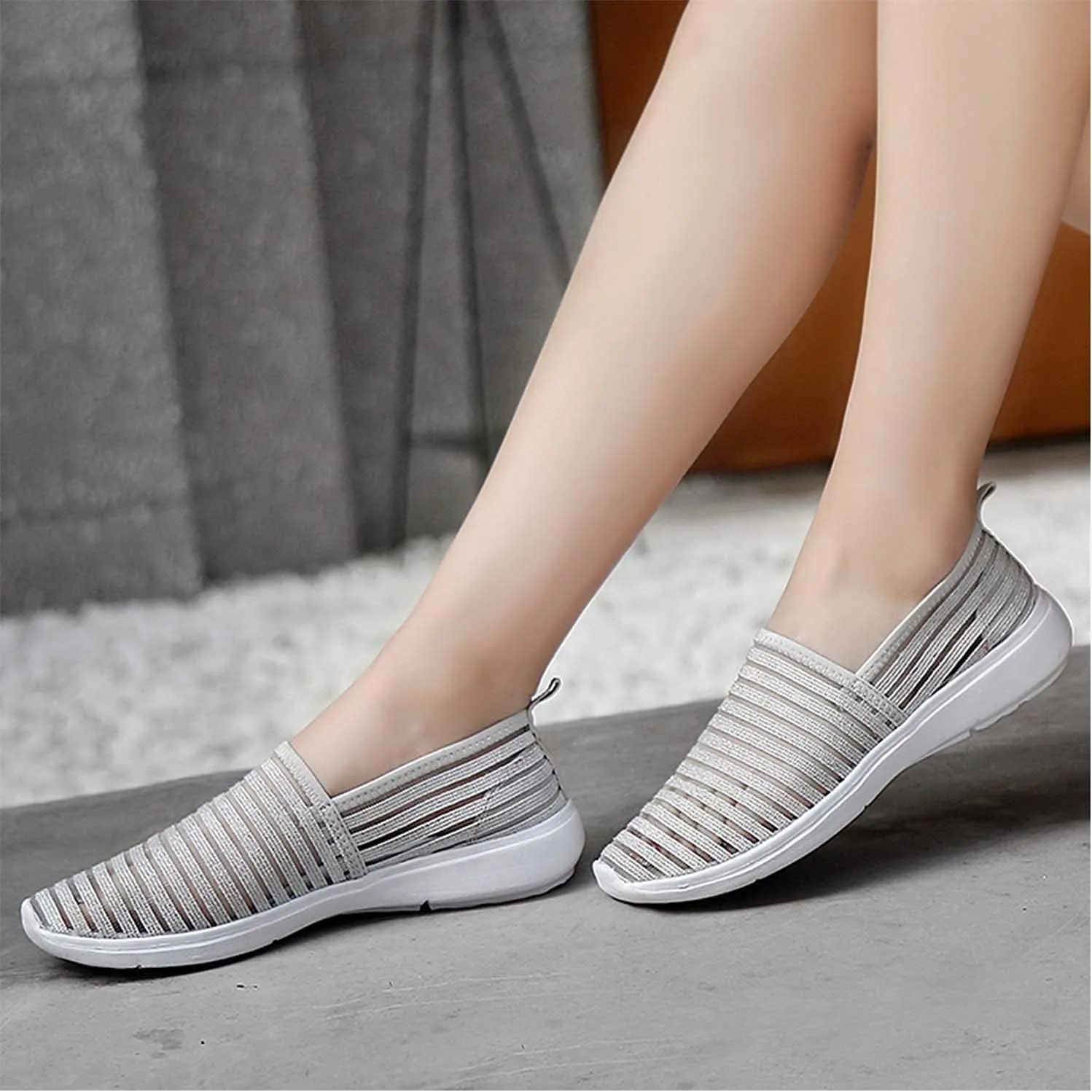 Women's Comfortable Mesh Loafers Casual Round Toe Slip On Driving Flats Walking Shoes for Womens Ladies