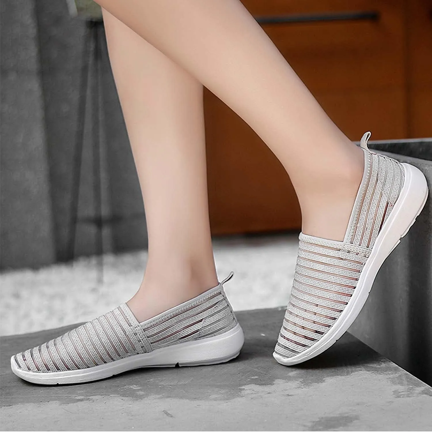 Women's Comfortable Mesh Loafers Casual Round Toe Slip On Driving Flats Walking Shoes for Womens Ladies