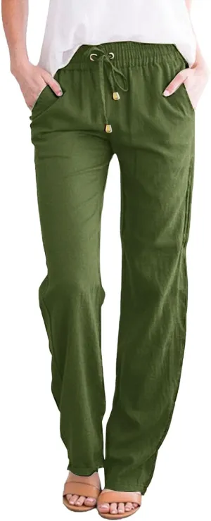 Women's Cotton Linen Summer Palazzo Pants Flowy Wide Leg Beach Trousers with Pockets Spring Outfits 2025