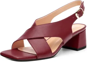 Women's Criss-Cross Strap Slingback Sandals Block Chunky Low Heels Square Open Toe Matte Comfort Casual Dress Shoes 2 Inch