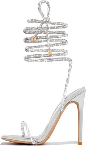 Women's Diamond Styles Lace Up Glitter Shine Ankle Strappy Heels for Women Sparkly Sandals