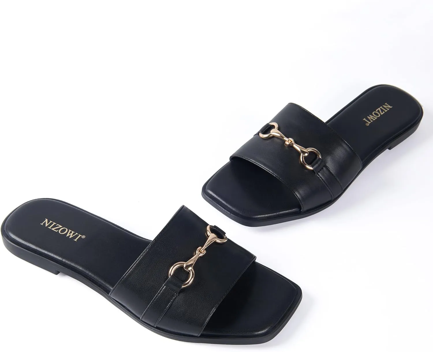 Women's Dressy Flat Sandals for Women Square Open Toe Slip on Comfortable Slide Sandals Summer