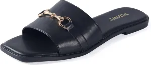 Women's Dressy Flat Sandals for Women Square Open Toe Slip on Comfortable Slide Sandals Summer