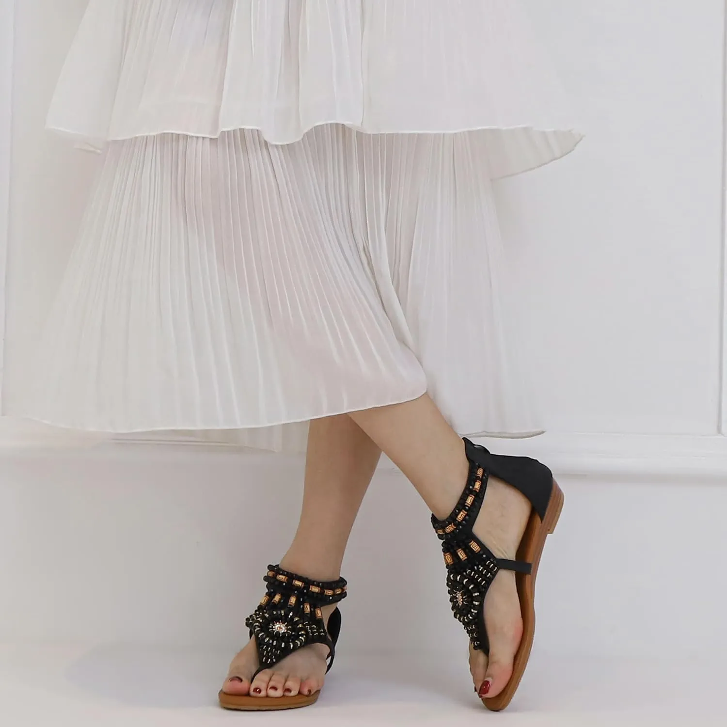Women's Flat Sandals Womens Sandals Bohemian Dressy Casual Summer Flats Shoes Open Toe Zipper Beach Sandal
