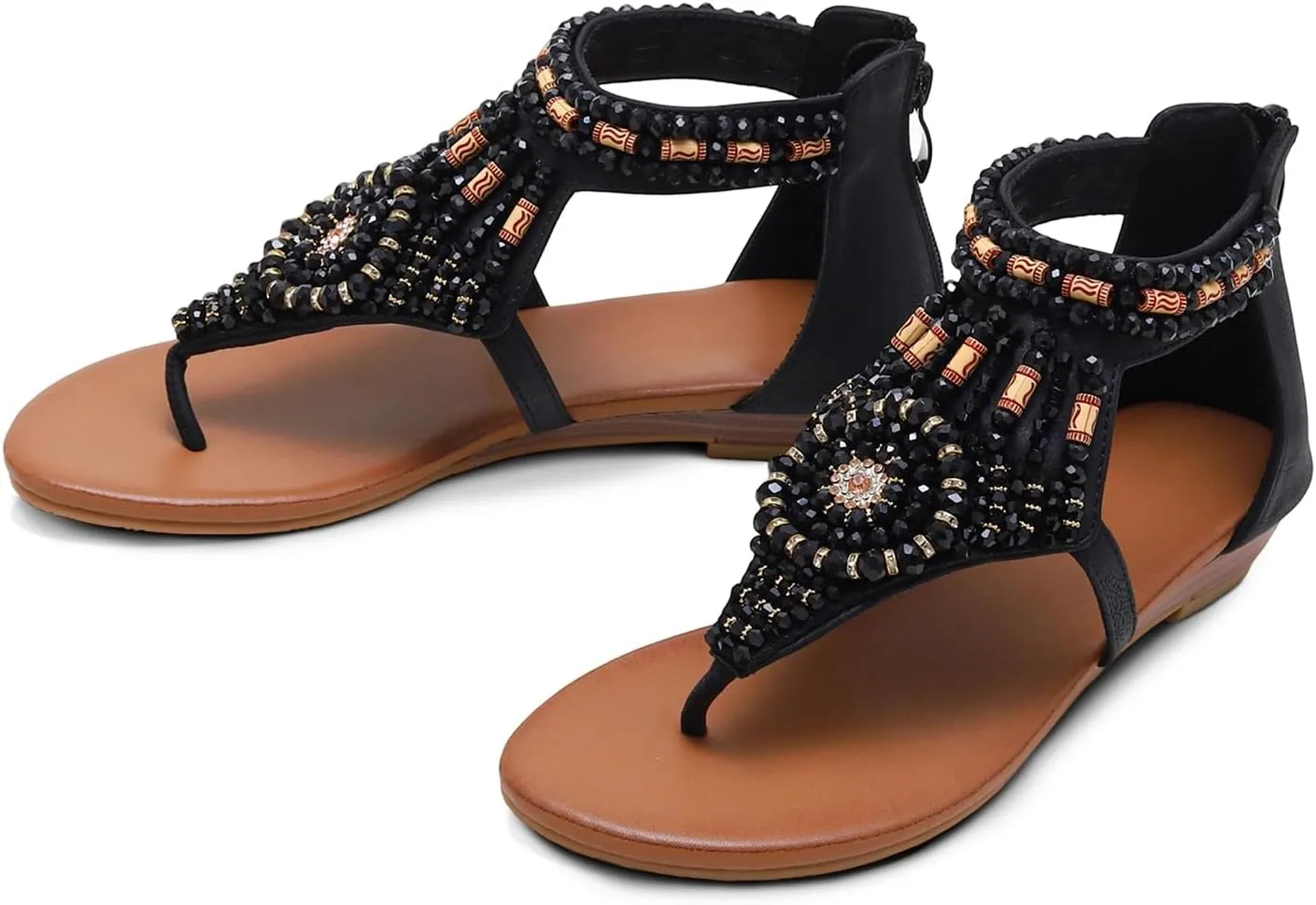 Women's Flat Sandals Womens Sandals Bohemian Dressy Casual Summer Flats Shoes Open Toe Zipper Beach Sandal