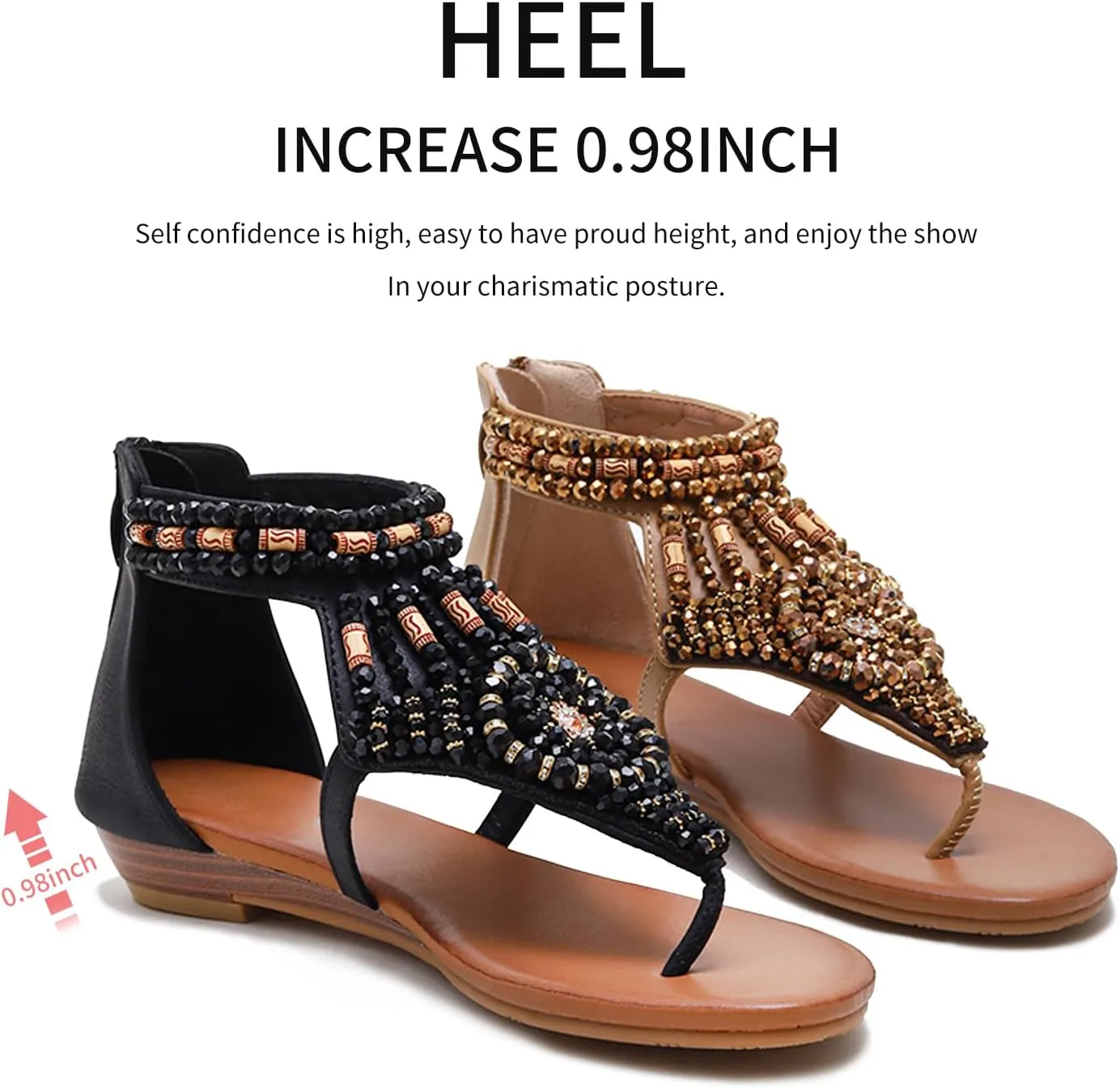 Women's Flat Sandals Womens Sandals Bohemian Dressy Casual Summer Flats Shoes Open Toe Zipper Beach Sandal