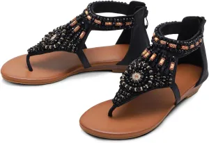Women's Flat Sandals Womens Sandals Bohemian Dressy Casual Summer Flats Shoes Open Toe Zipper Beach Sandal
