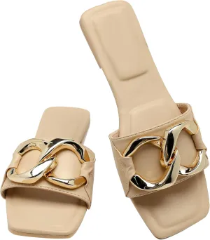 Women's Flat Slides square open toe Slippers Shoes Summer leather dressy sandals for women.